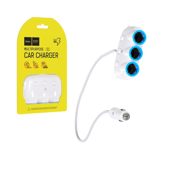 Hoco 3 in 1 Car Charger C1 White